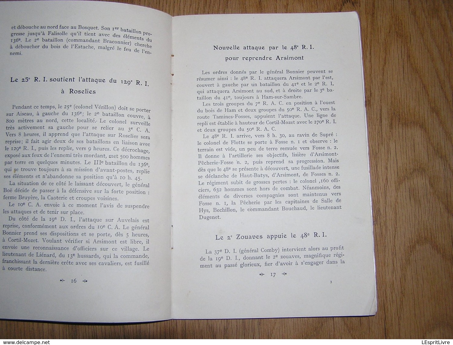 20 è ANNIVERSAIRE COMBATS LIVRES PAR LE 10 è CORPS D'ARMEE à AUVELAIS ARSIMONT Guerre 14 18 Infanterie Française 48 RI