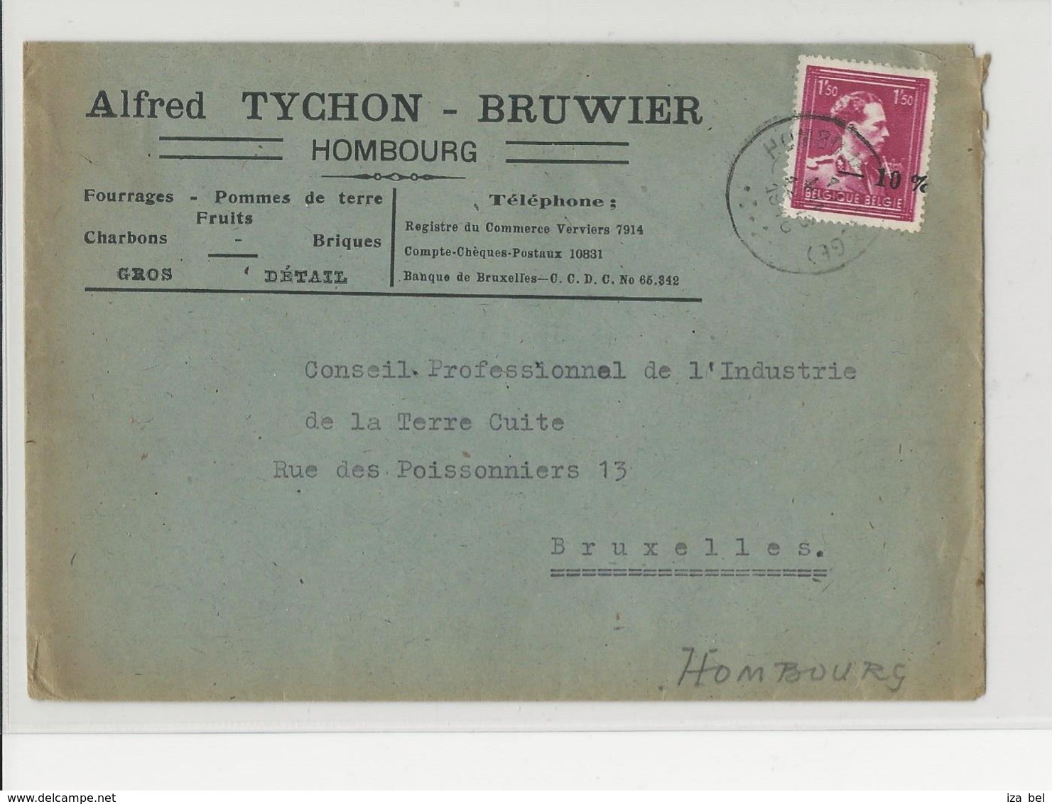 TP 724 N Hombourg 13.VII.46 S/l. Commerciale V. Bruxelles - 1946 -10%