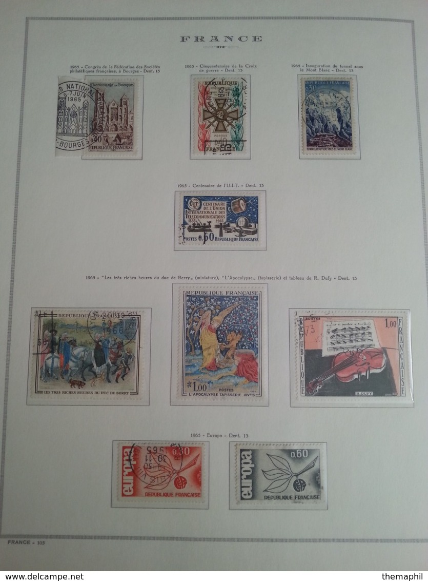 lot n° THéma 756 FRANCE 1963 / 1972 avec la poste aer.  obliterés et qq neufs , une collection dans un album yvert