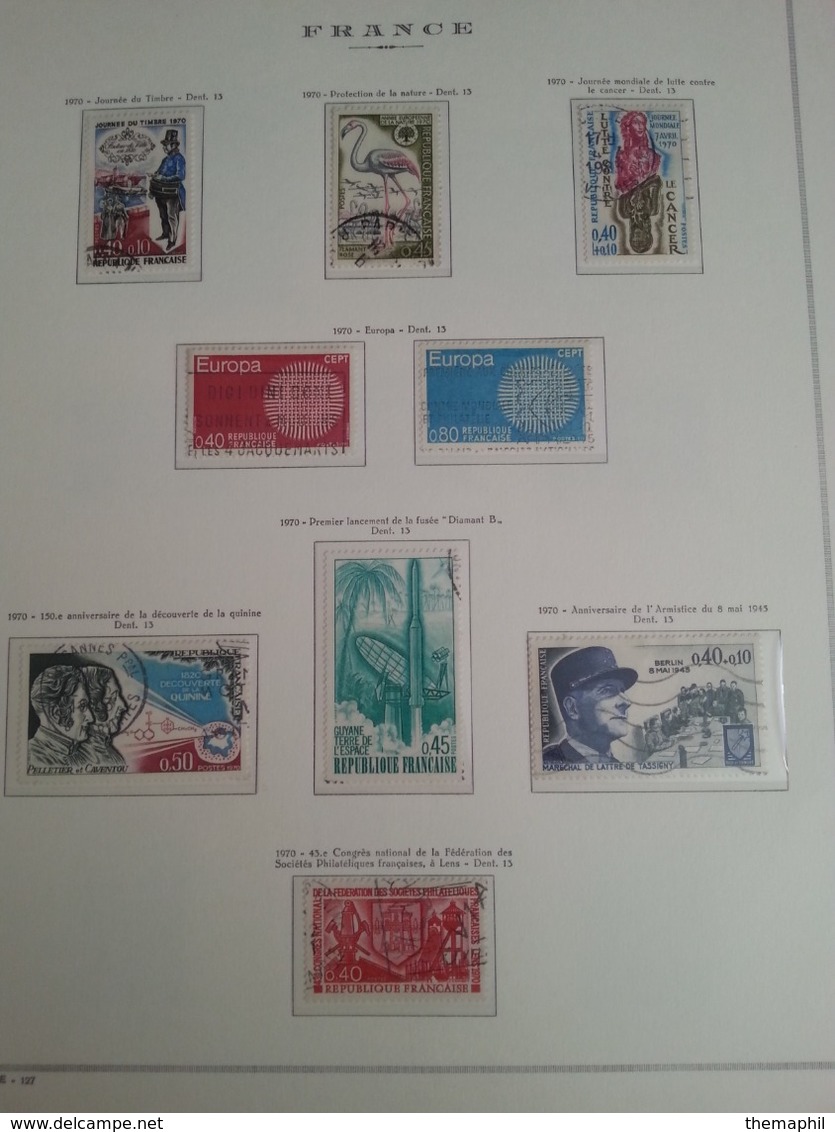 lot n° THéma 756 FRANCE 1963 / 1972 avec la poste aer.  obliterés et qq neufs , une collection dans un album yvert