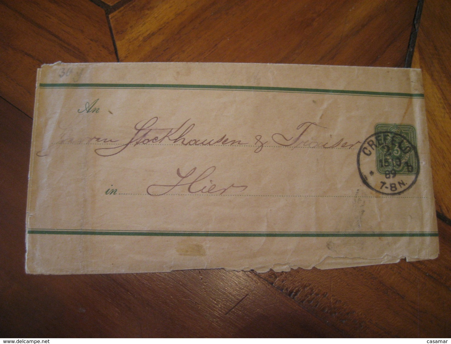 1889 CREFELD Deutsche Reichs Post 3 Pfennig Wrapper Postal Stationery Cover GERMANY Empire - Cartas & Documentos