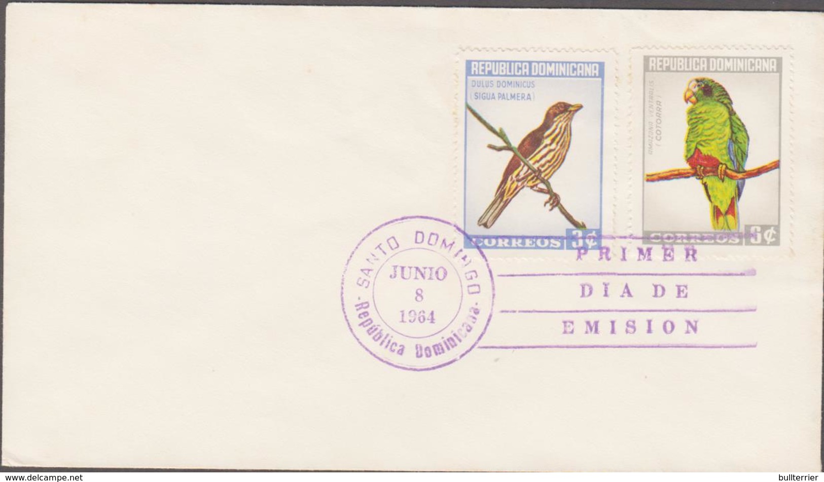 BIRDS - DOMINICAN REP - 1964 - BIRDS  3C  X 2   ON FDC - Columbiformes