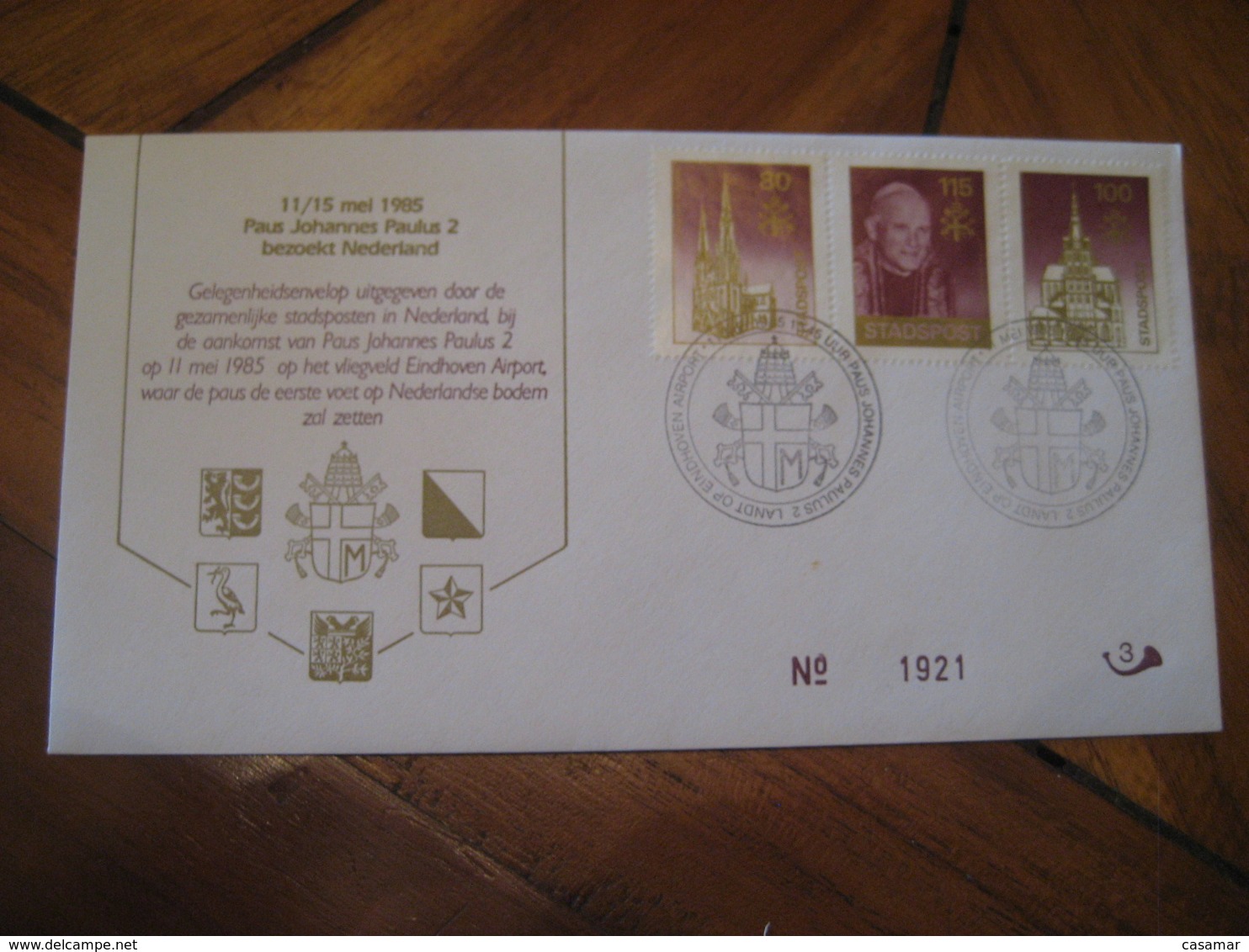 EINDHOVEN Airport 1985 John Paul II Pope Visit Cancel STADSPOST 3 Local Private Stamp On Cover NETHERLANDS Holland - Personalisierte Briefmarken