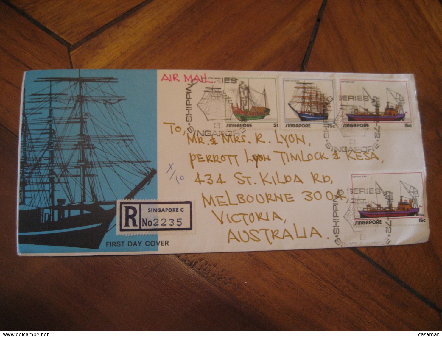 SINGAPORE 1972 Shipping Series China Junk ... FDC Cancel Registered Cover - Singapour (1959-...)