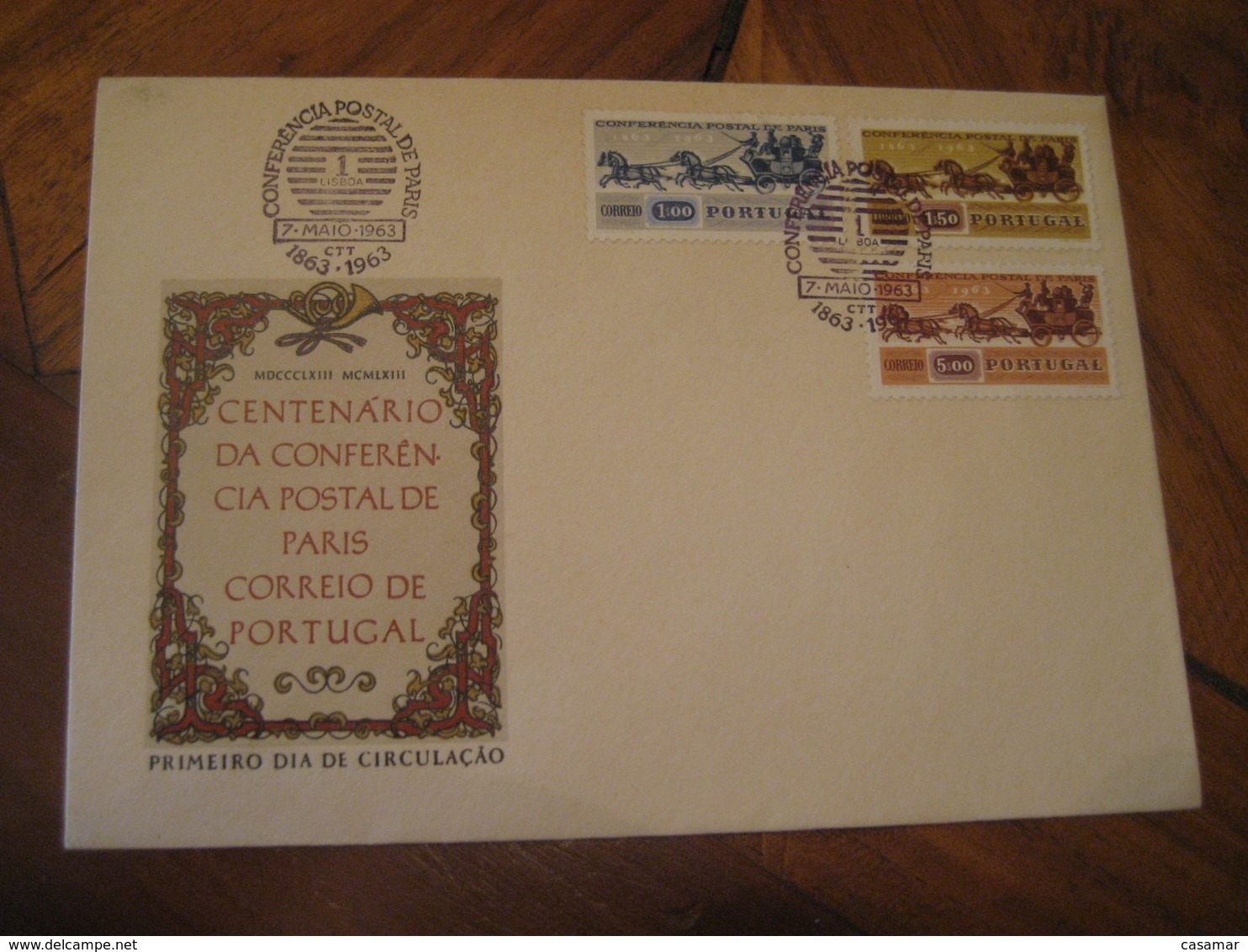 1963 Conferencia Postal De Paris Stage Coach Stagecoach FDC Cancel Cover PORTUGAL - Lettres & Documents