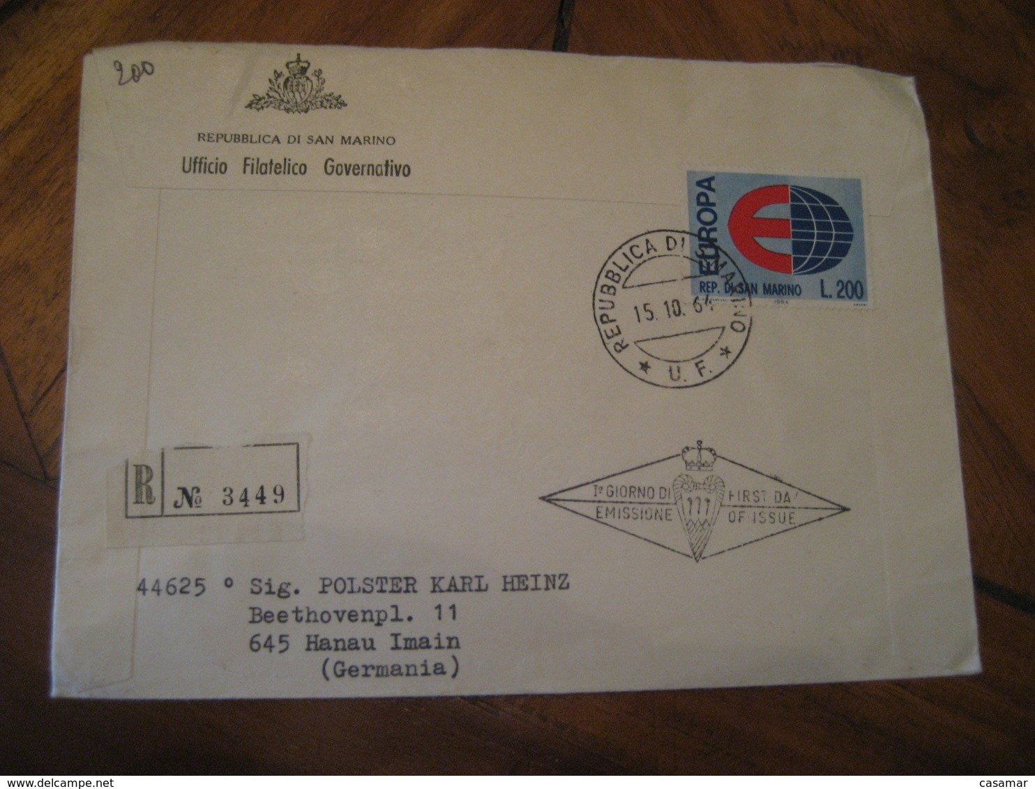 SAN MARINO 1964 To Hanau Imain Germany Europa FDC Cancel Registered Cover ITALY - Lettres & Documents