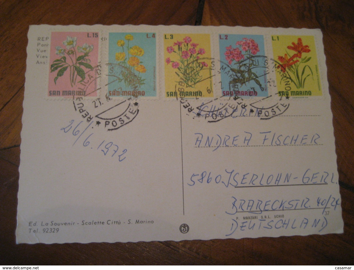 SAN MARINO 1972 To Iserlohn Germany Flora Flower Set 5 Stamp Cancel Panorama Post Card ITALY - Lettres & Documents