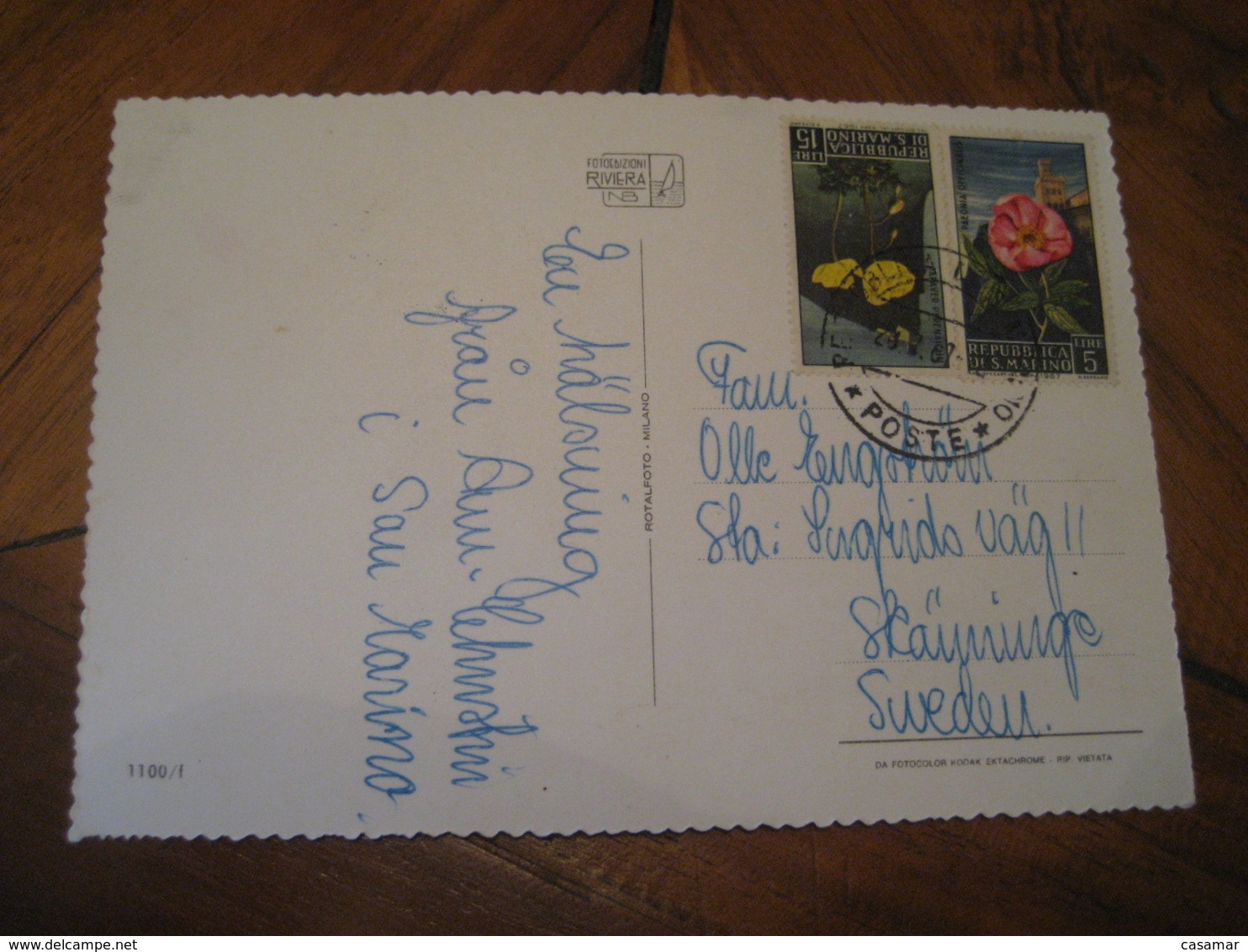 SAN MARINO 1967 To Skanninge ? Sweden Flora Flower 2 Stamp Cancel Castle Post Card ITALY - Lettres & Documents