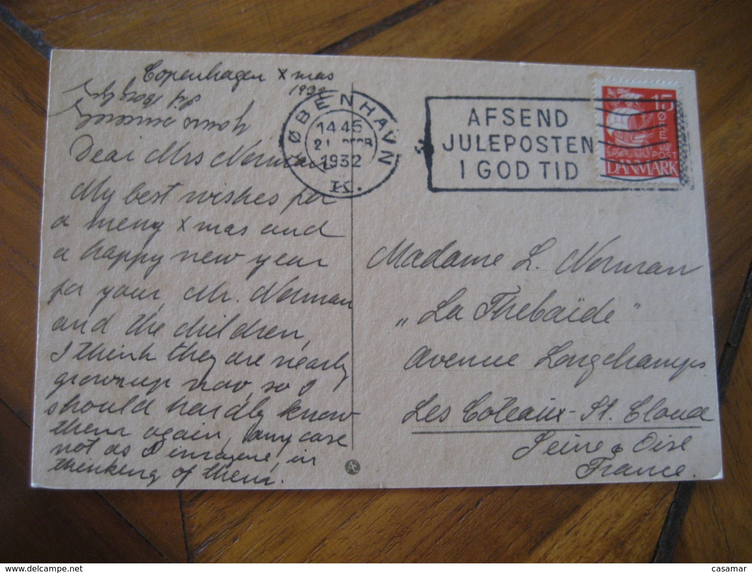 KOBENHAVN 1932 To Les Coteaux St. Cloude ? France Stamp On Bell Post Card DENMARK - Covers & Documents