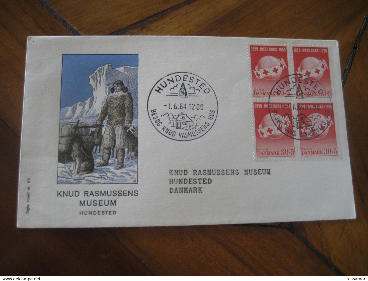 HUNDESTED 1964 Rasmussens Dog Sleigh Red Cross Croix Rouge 4 Stamp Cancel Cover DENMARK - Lettres & Documents