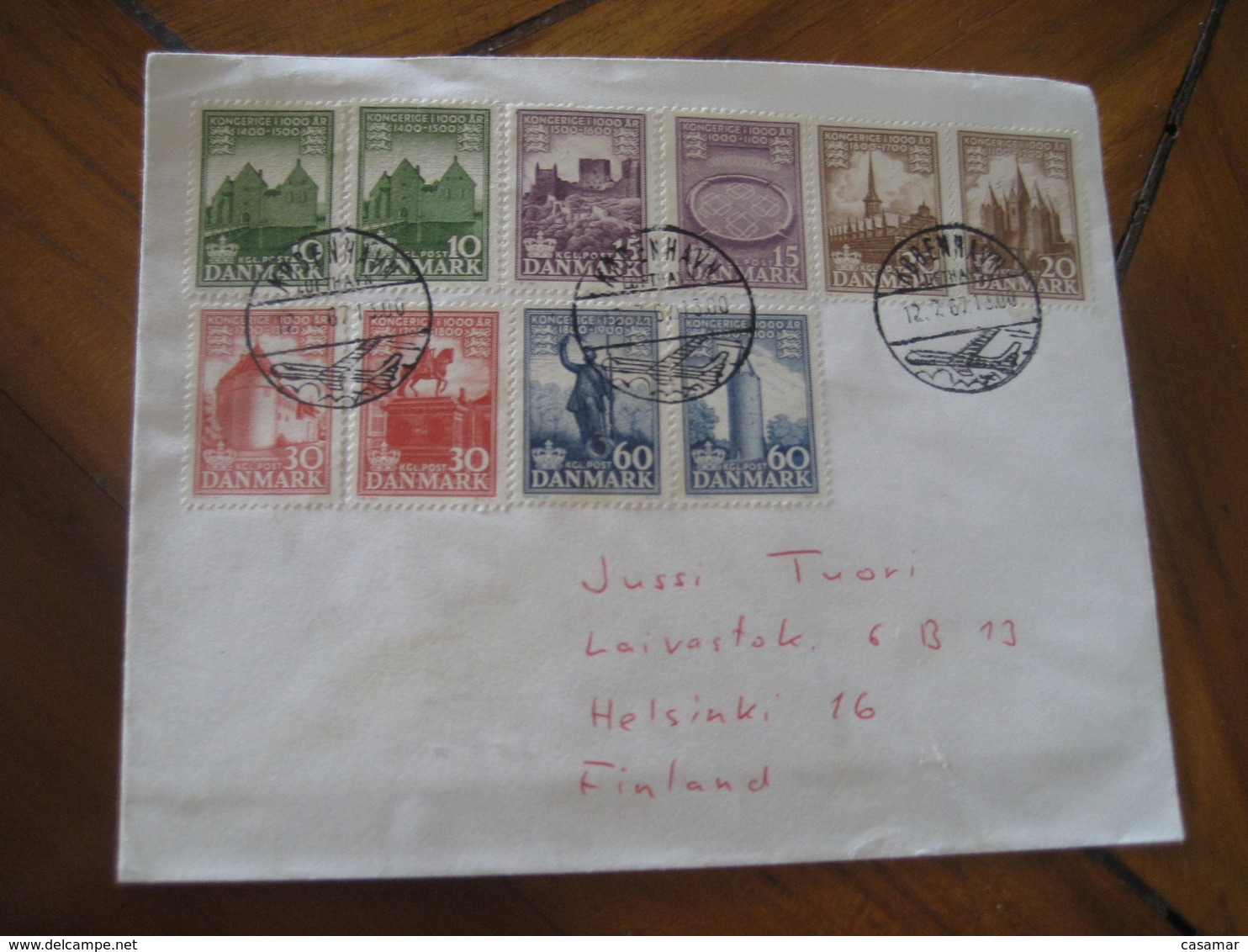 KOBENHAVN 1967 To Helsinki Finland Lufthavn Plane Flight 10 Stamp Cancel Cover DENMARK - Lettres & Documents