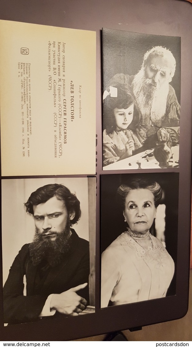 Russia. Biography Movie , Writer LEO TOLSTOY - 10 Postcards Lot - 1970s - - Writers