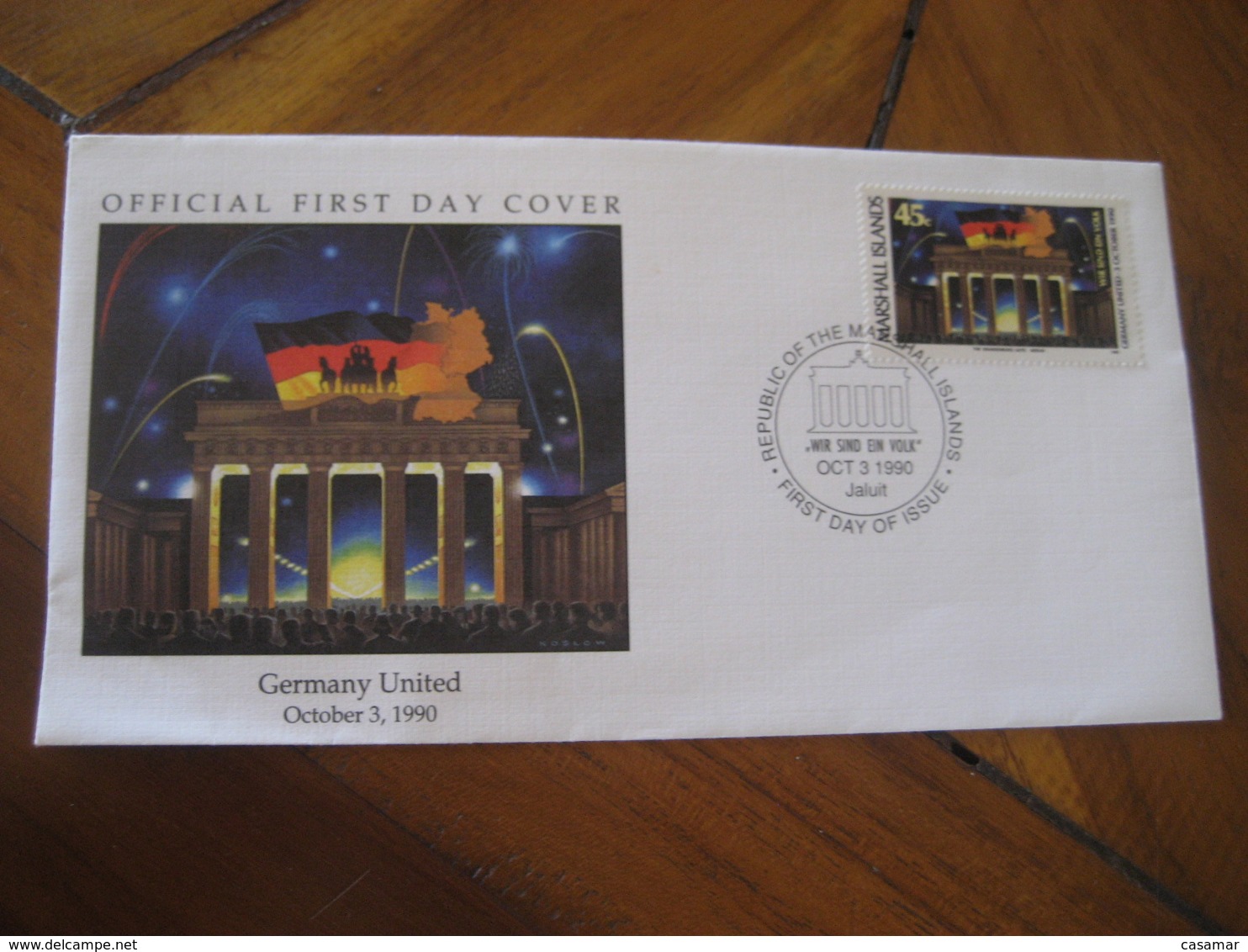 JALUIT Marshall Islands 1990 Germany United The Brandenburg Gate FDC Cancel Cover USA Area - Marshall