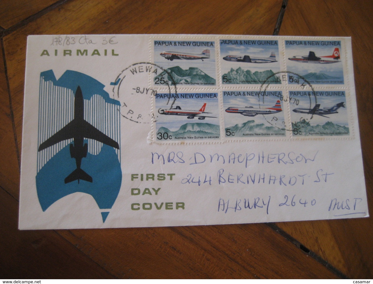 WEWAK Papua & New Guinea 1970 To Albury Australia Yvert 178/83 Set Air Services FDC Cancel Air Mail Cover - Papouasie-Nouvelle-Guinée