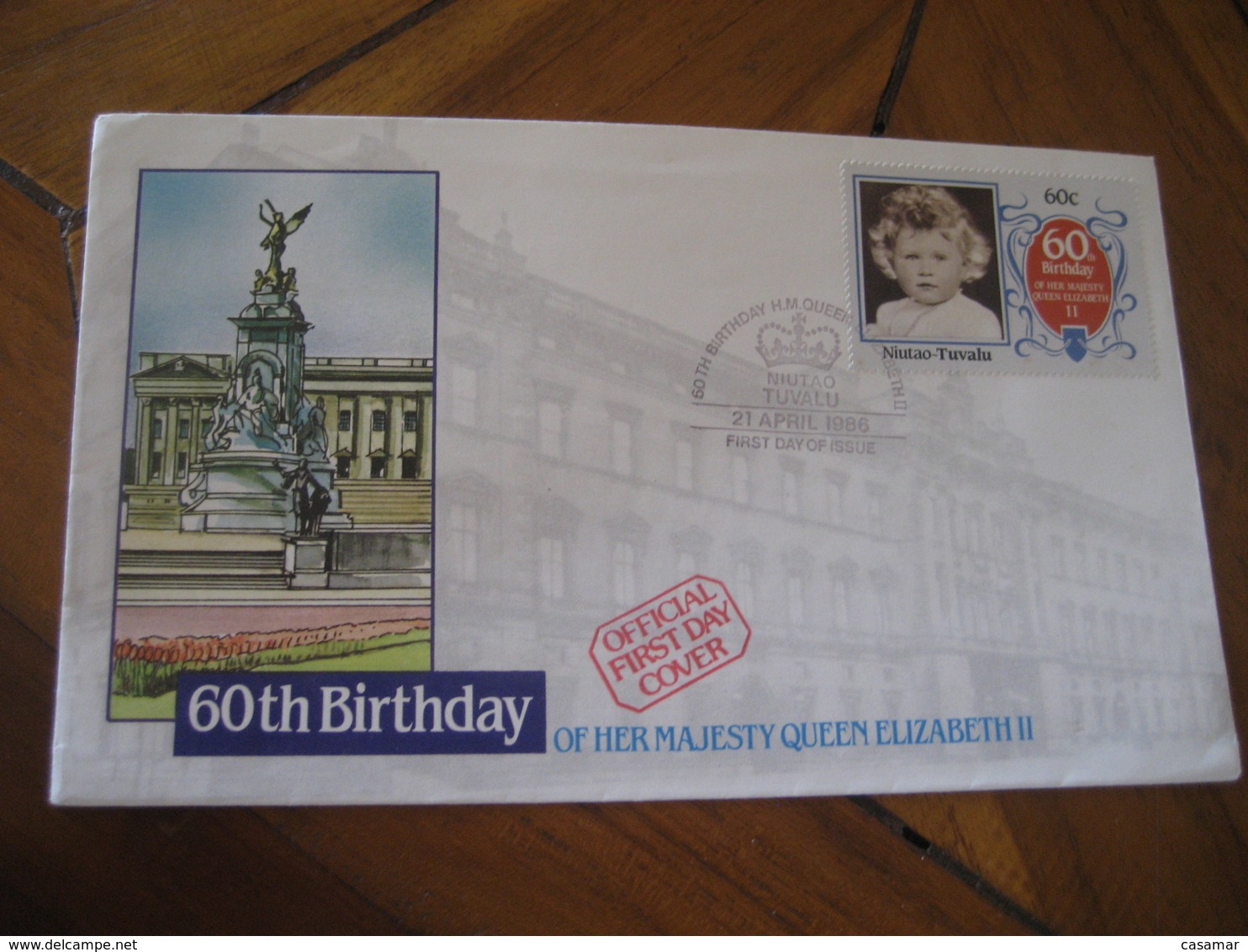 NIUTAO Tuvalu 1986 60th Birthday QEII Royalty 60c Stamp FDC Cancel Cover - Tuvalu