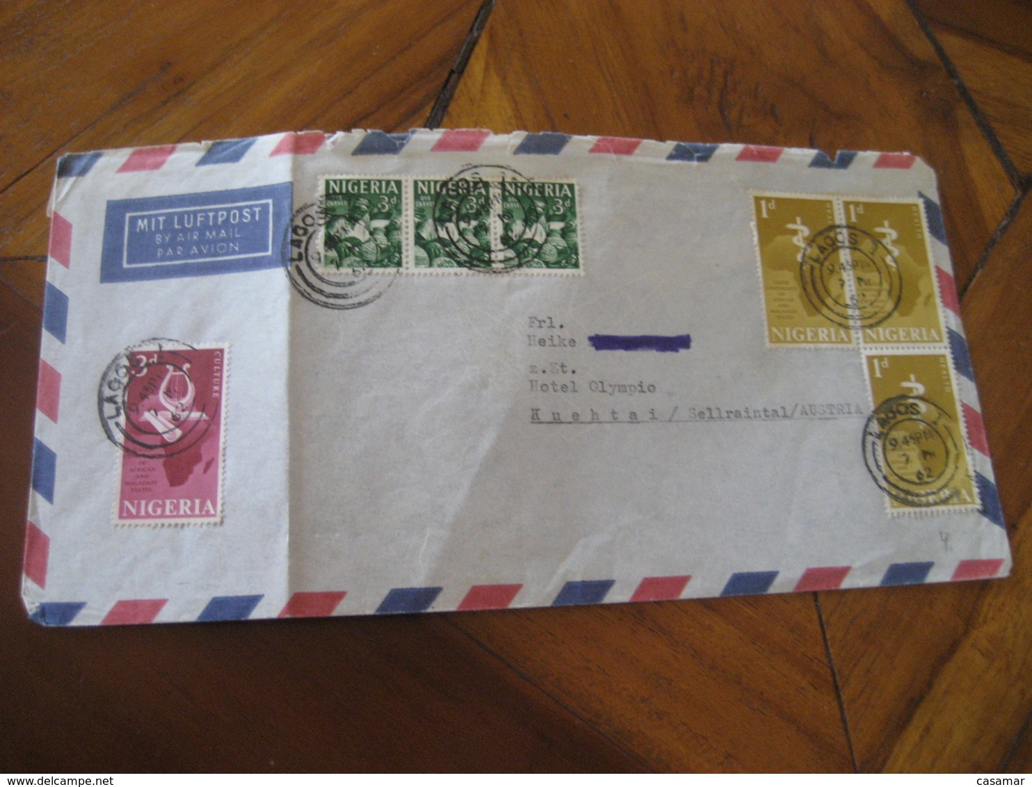 LAGOS Nigeria 1962 To Sellraintal Austria 7 Stamp Cancel Air Mail Cover - Nigeria (1961-...)