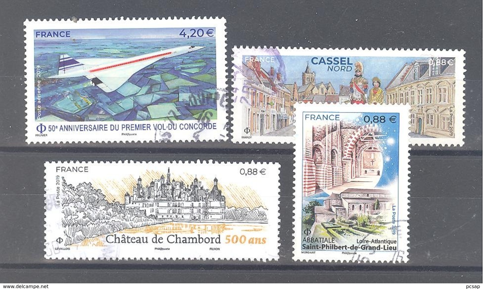 France Oblitérés : Concorde - Cassel - Château De Chambord - Abbatiale St-Philbert-de-Grand-Lieu (cachet Rond) - Gebruikt