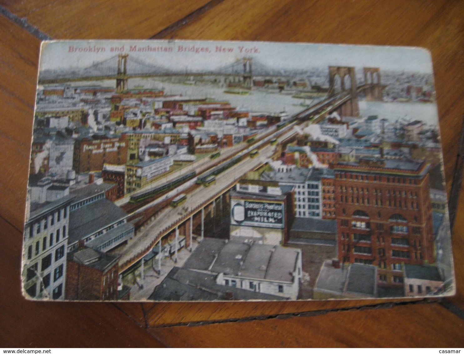 Brooklyn And Manhattan Bridges Milk Barden Advertising New York USA Post Card - Puentes Y Túneles
