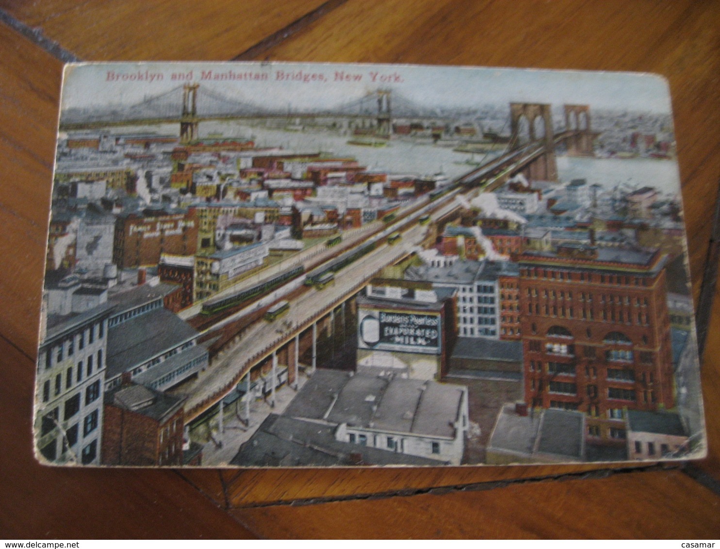 Brooklyn And Manhattan Bridges Milk Barden Advertising New York USA Post Card - Ponts & Tunnels