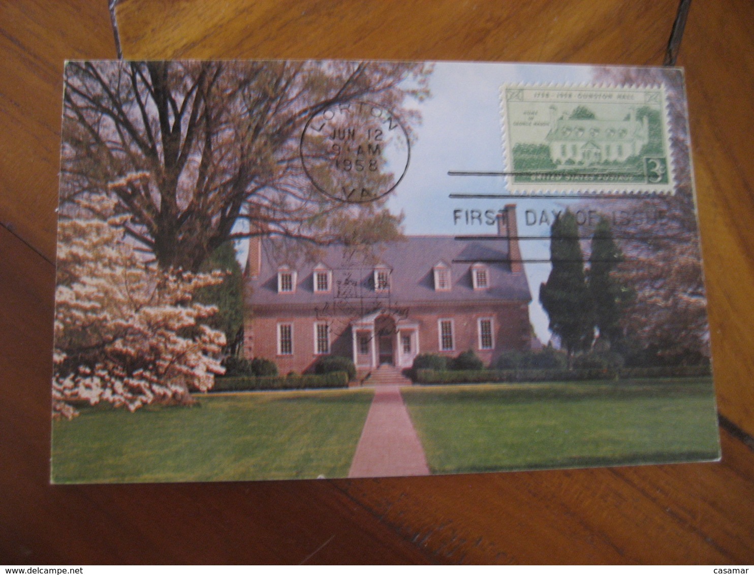 LORTON 1958 Gunston Hall Home Of George Mason Maxi Maximum Card USA - Cartoline Maximum