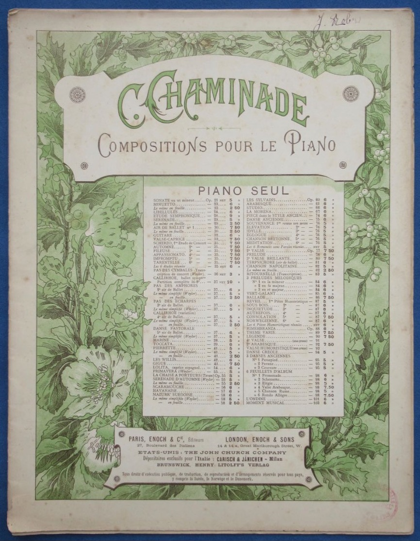 CAF CONC CLASSIQUE PIANO GF 4 MAINS CÉCILE CHAMINADE PARTITION XIX LE MATIN OPUS 79  N°1 PIÈCES RÉDUITES PAR AUTEUR 1895 - Altri & Non Classificati