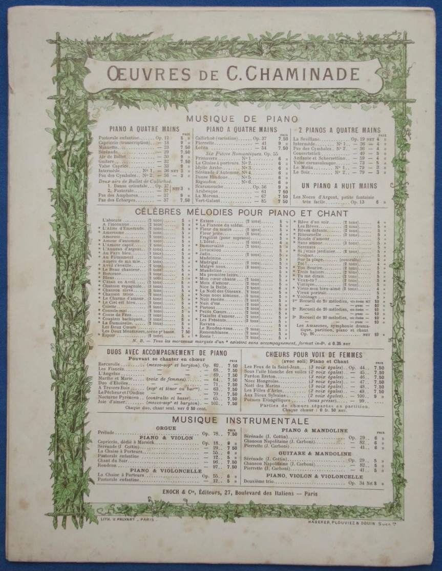 CAF CONC CLASSIQUE PIANO GF 4 MAINS CÉCILE CHAMINADE PARTITION XIX LE MATIN OPUS 79  N°1 PIÈCES RÉDUITES PAR AUTEUR 1895