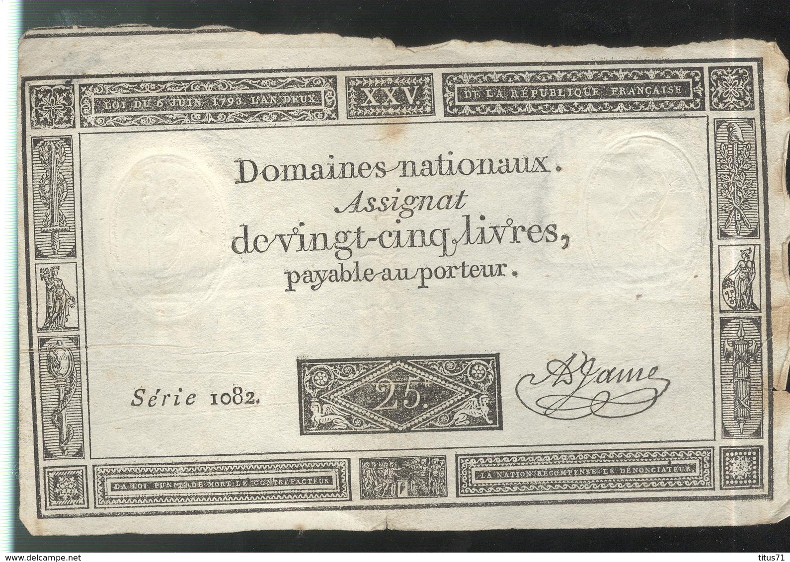 Assignat De Vingt Cinq Livres / 25 Livres - Série 1082 - Assignats