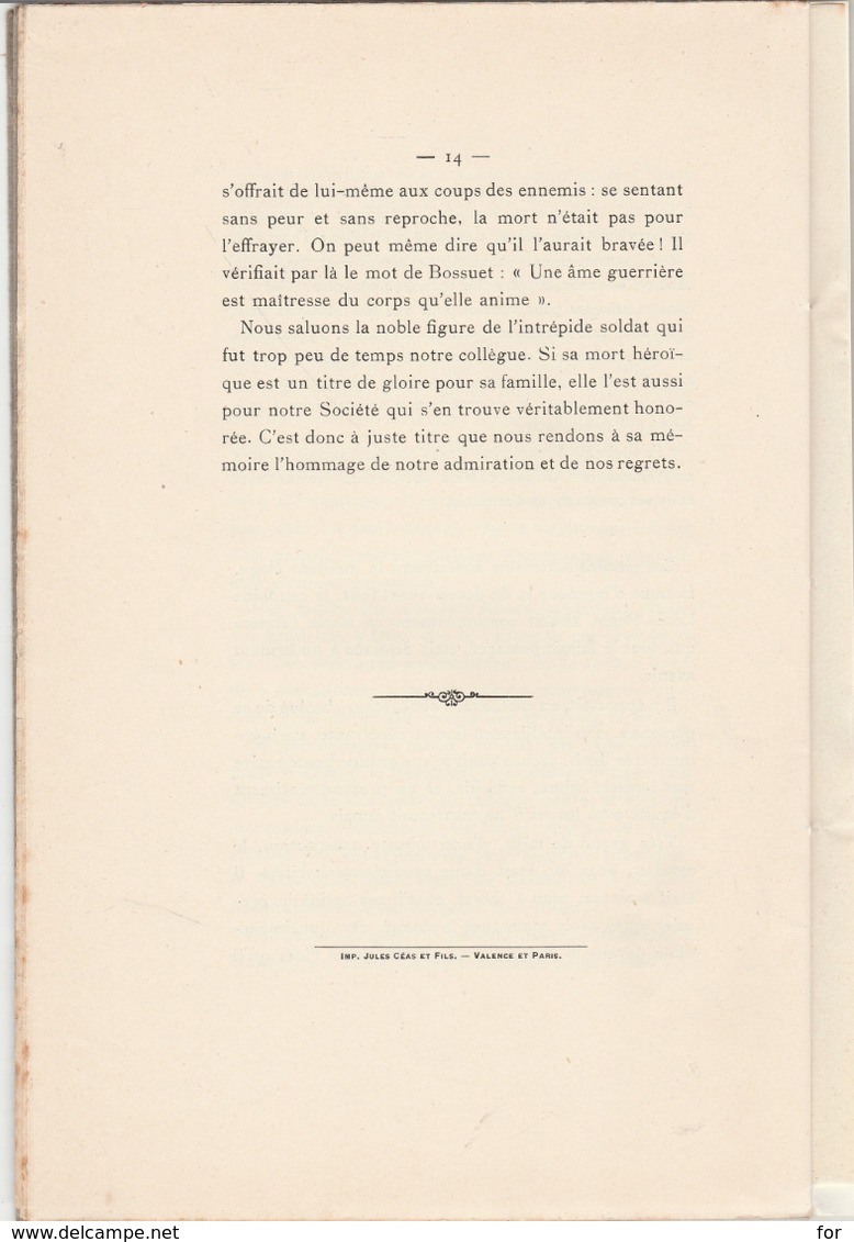 Notice Sur : LOUIS PENET : Capitaine - Commandant Au 4é Chasseurs D'afrique ( Tué Le 19 Aout 1914 ) Imp. Valence 1915 - Français