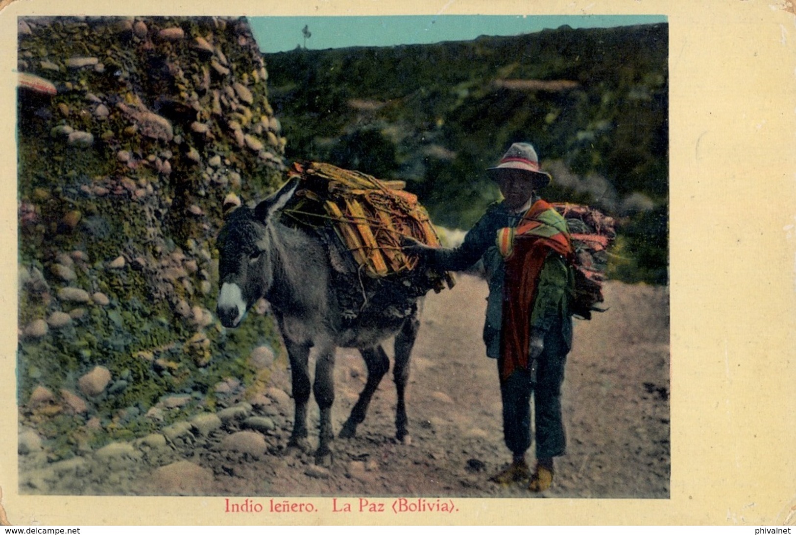 1918 BOLIVIA , TARJETA POSTAL NO CIRCULADA , INDIO LEÑERO - LA PAZ, ESCRITA AL DORSO - Bolivia