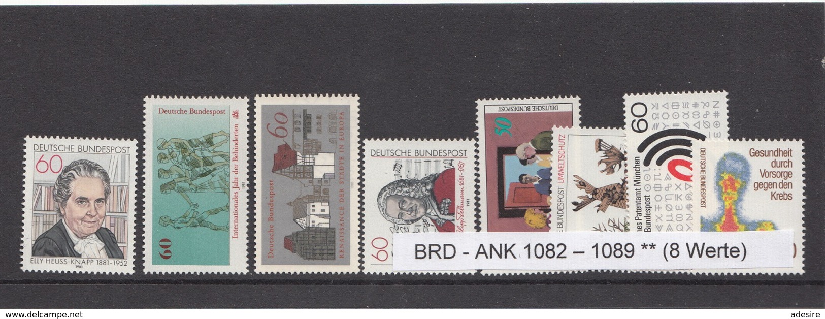 Lot Briefmarken BRD 1981 ** Ank1082 - 1089 (8 Werte) - Ungebraucht
