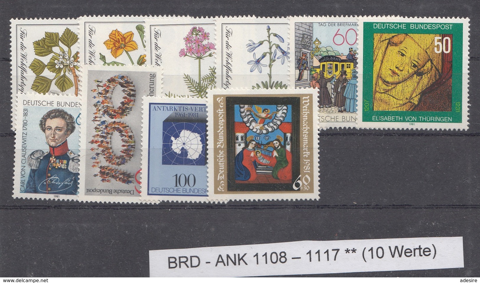 Lot Briefmarken BRD 1981 ** Ank1108 - 1117 (10 Werte) - Ungebraucht