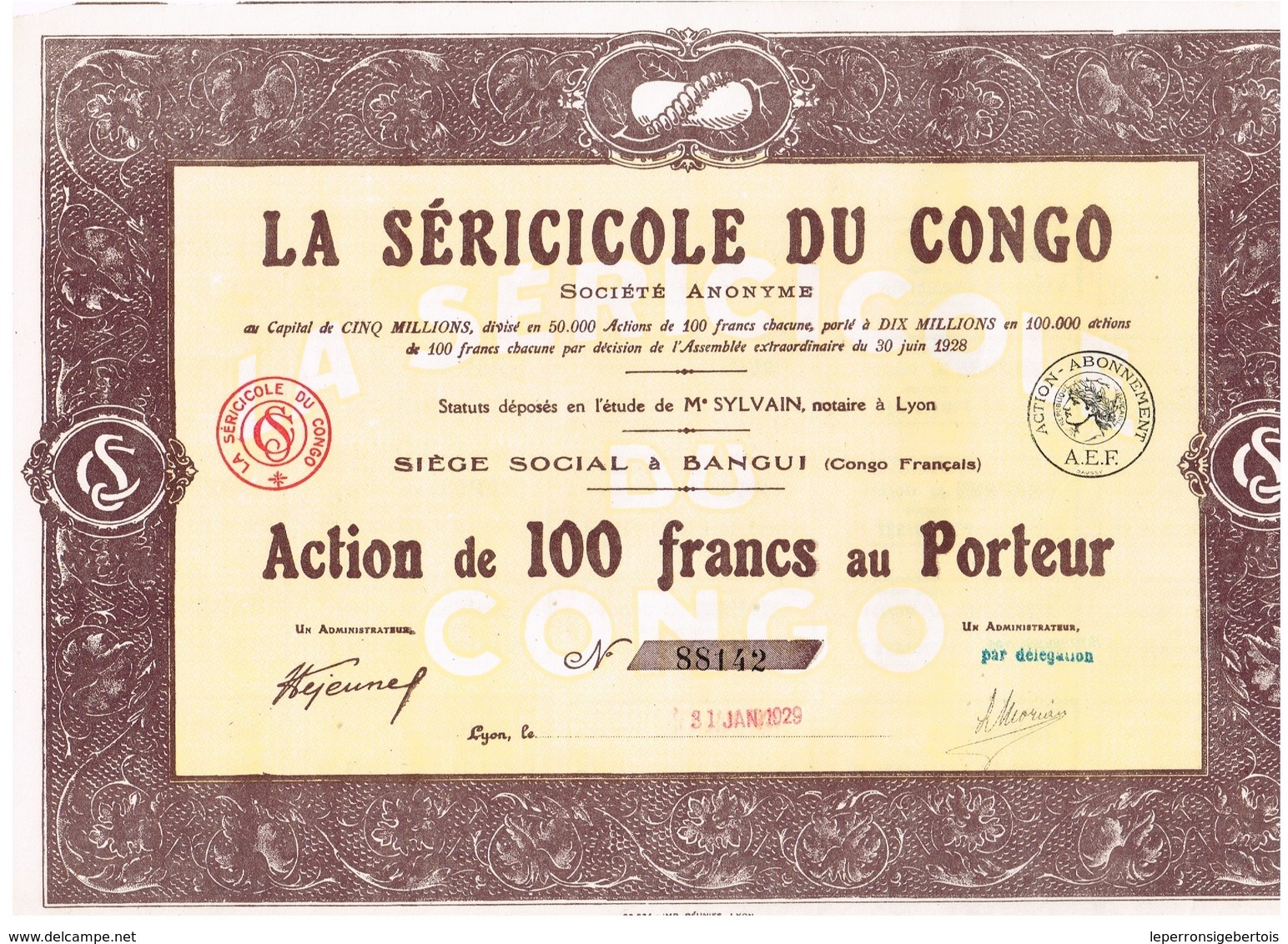 Titre Ancien - La Séricole Du Congo - Titre De 1929 - N° 88145 - Afrique