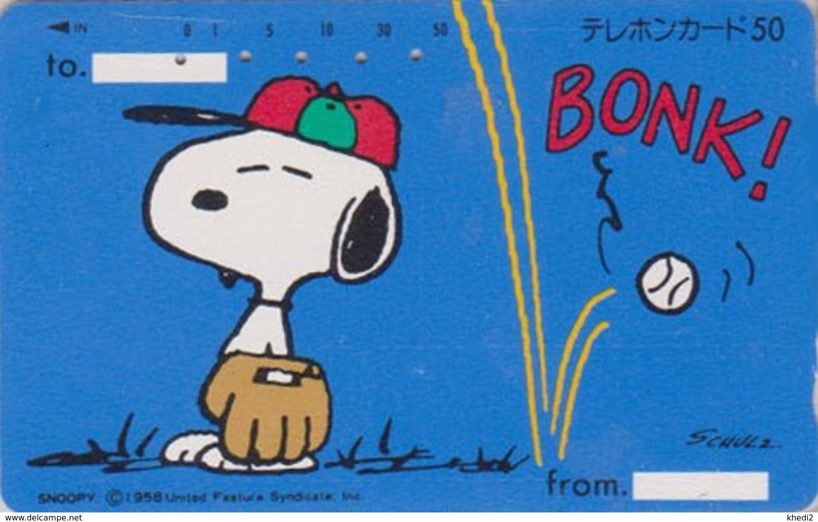 Télécarte JAPON / 330-20608 - BD Comics - CHIEN SNOOPY ** Sport BASEBALL ** - PEANUTS DOG JAPAN Free Phonecard - 1360 - BD
