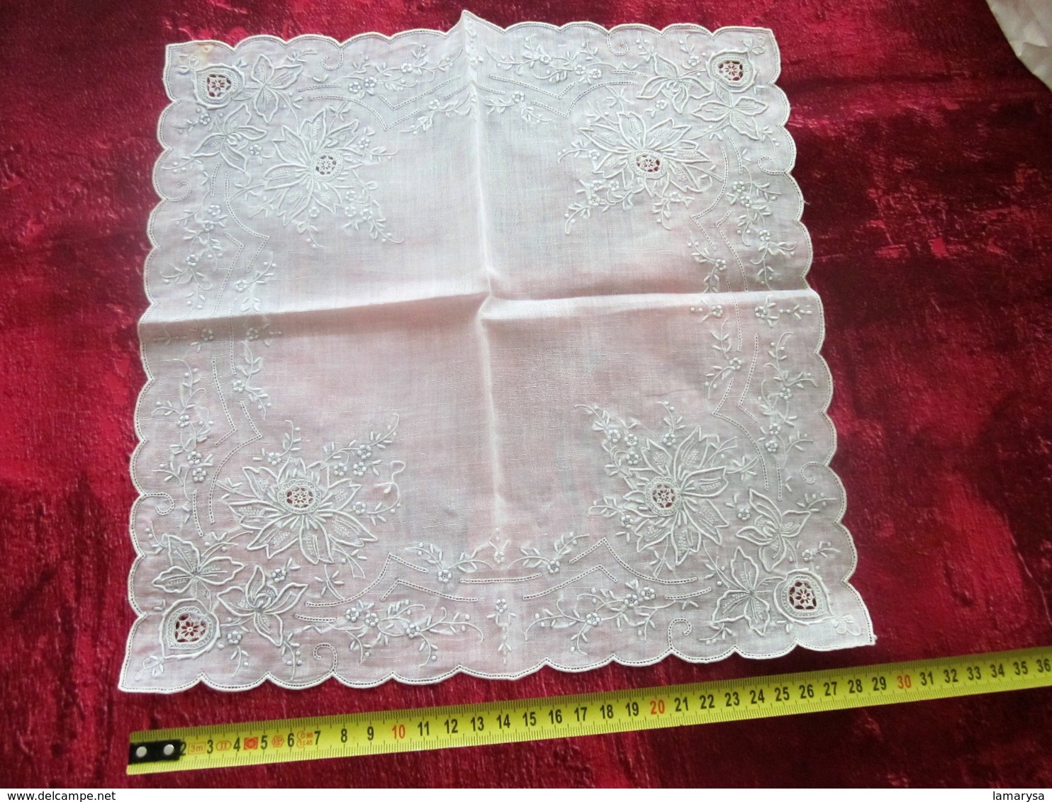 Vintage French Crochet Doily Handmade Lace Tablecloth Tablemat-Napperon+3 Serviettes Linge D'époque Creative Hobbies - Bed Sheets