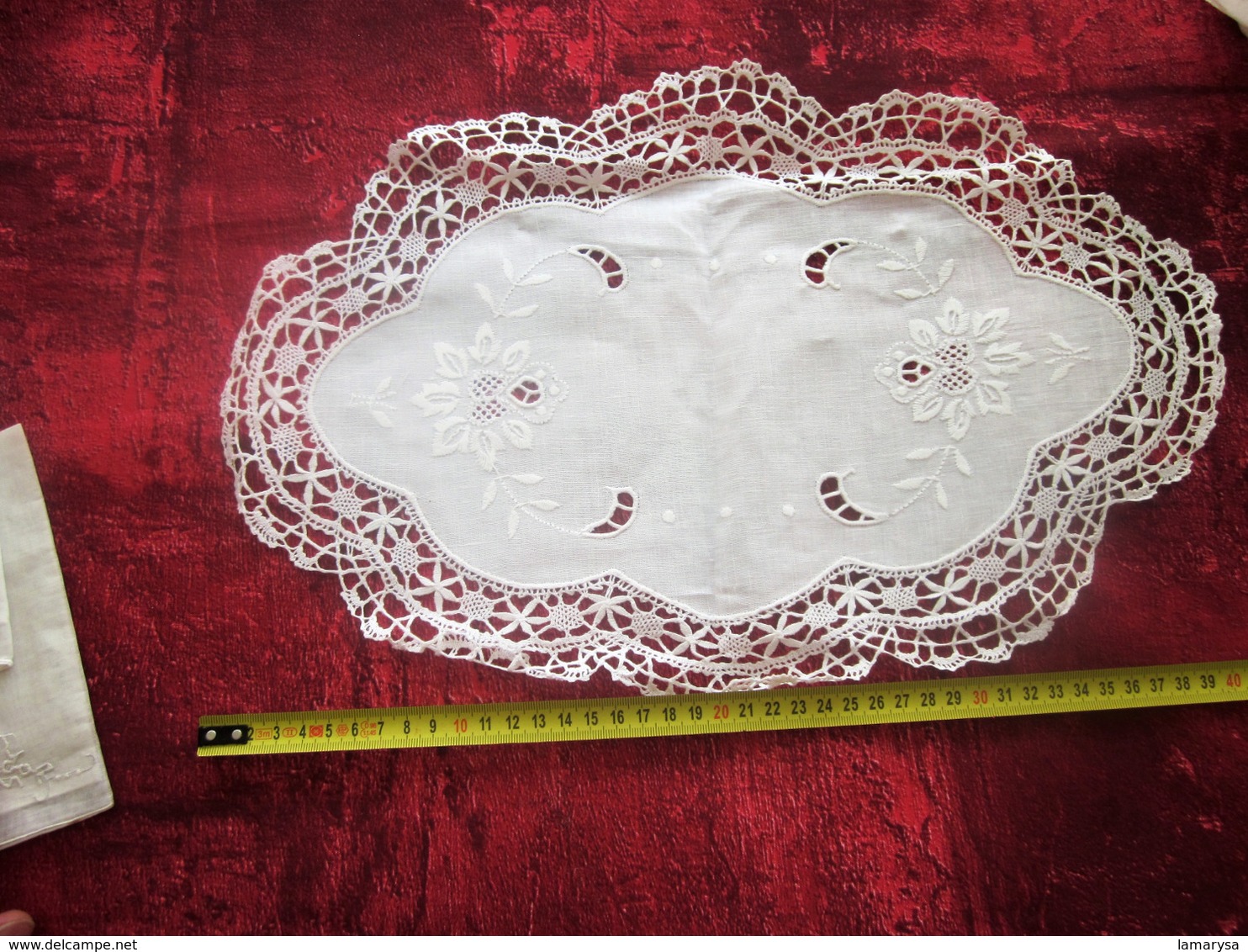 Vintage French crochet doily Handmade Lace tablecloth tablemat-Napperon+3 serviettes Linge d'époque Creative hobbies