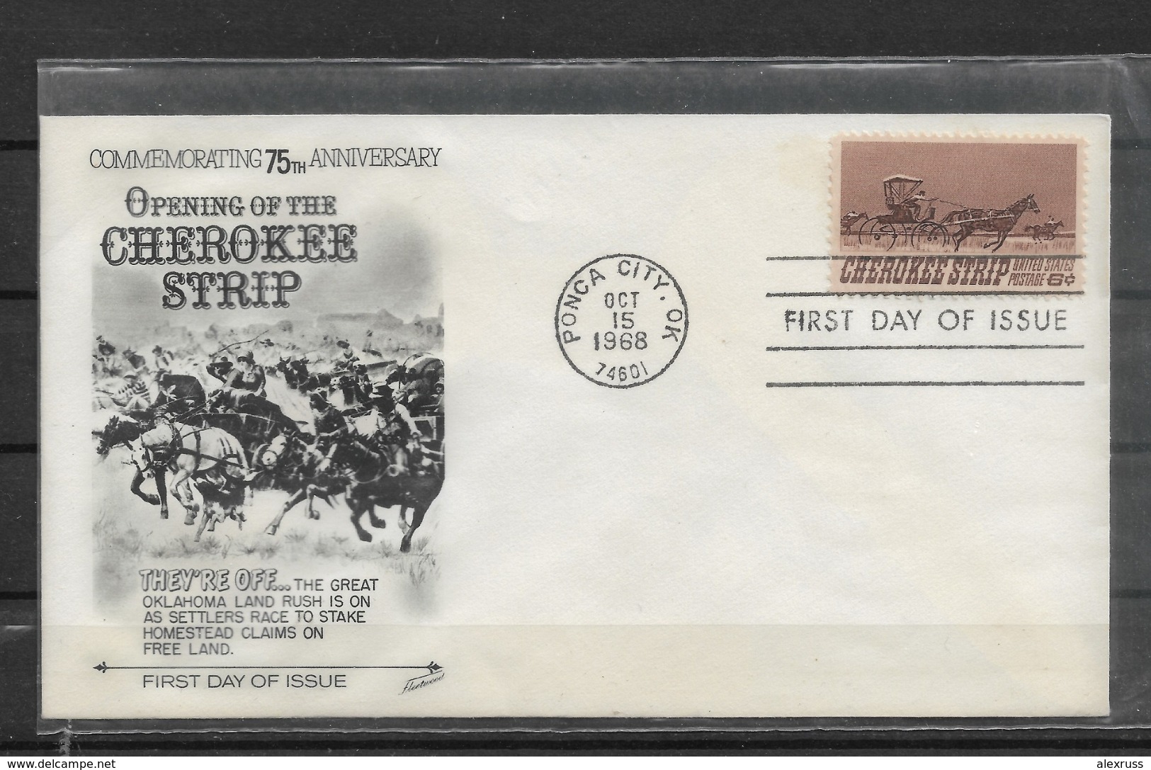 US Cachet FDC 1968 Cherokee Strip ,VF ! (FD-2) Lot-2 - Indianer