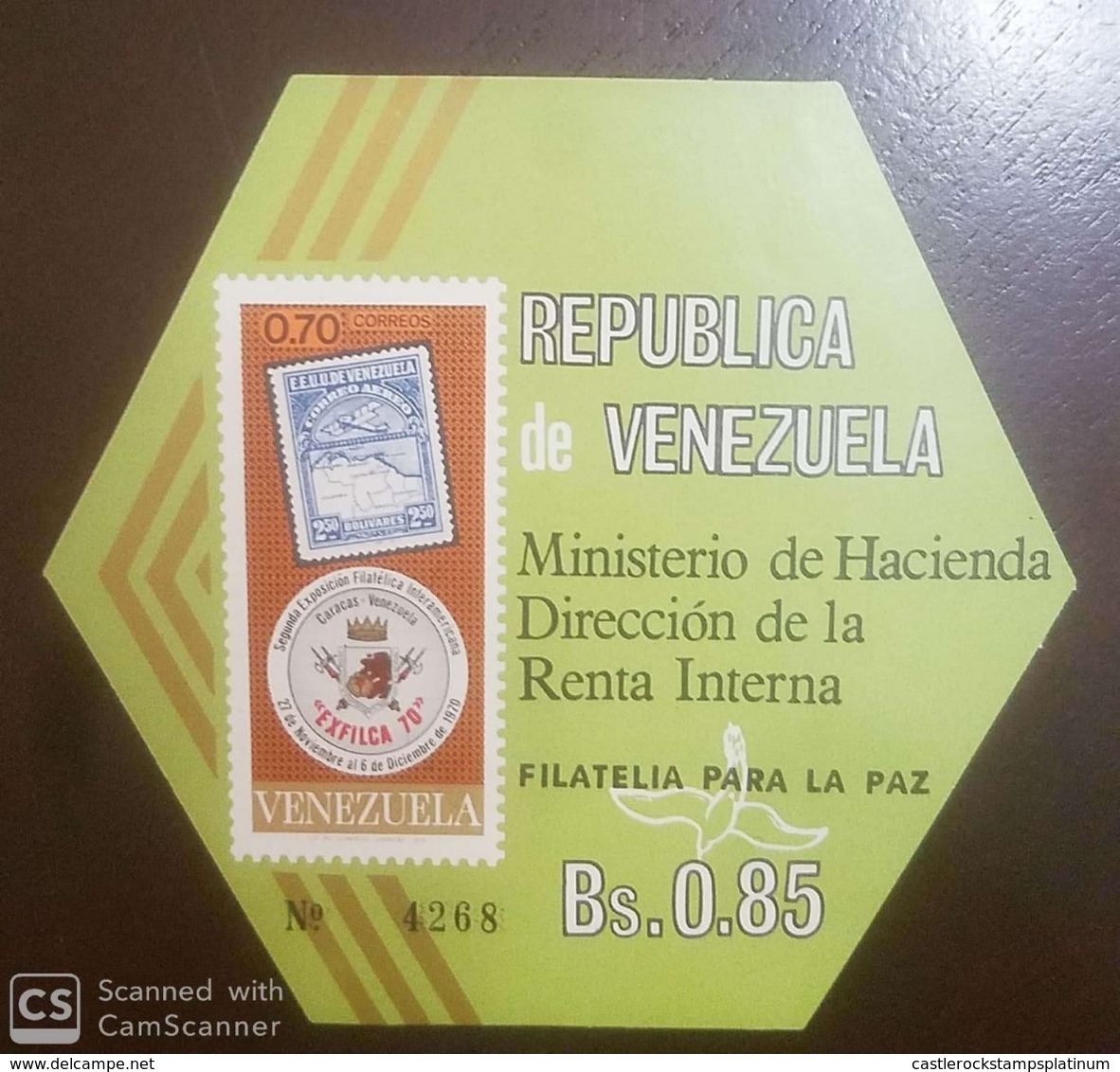 O) 1970 VENEZUELA, EXFILCA - INTERAMERICAN PHILATELIC EXHIBITION, ODD SHAPE - HEXAGON - SC 976a, MNH - Venezuela