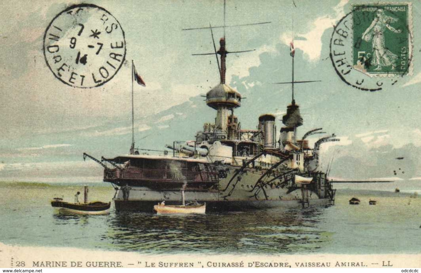 MARINE DE GUERRE "LE SUFFREN" CUITASSE D'ESCADRE  VAISSEAU AMIRAL  Colorisée RV - Guerra