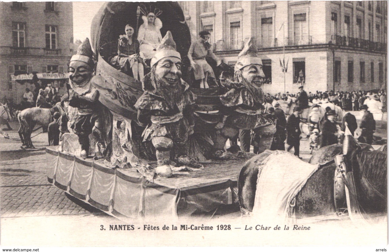 FR44  NANTES - Mi Careme 1928 - Le Char De La Reine Et Ses Nains - Animée - Belle - Carnaval