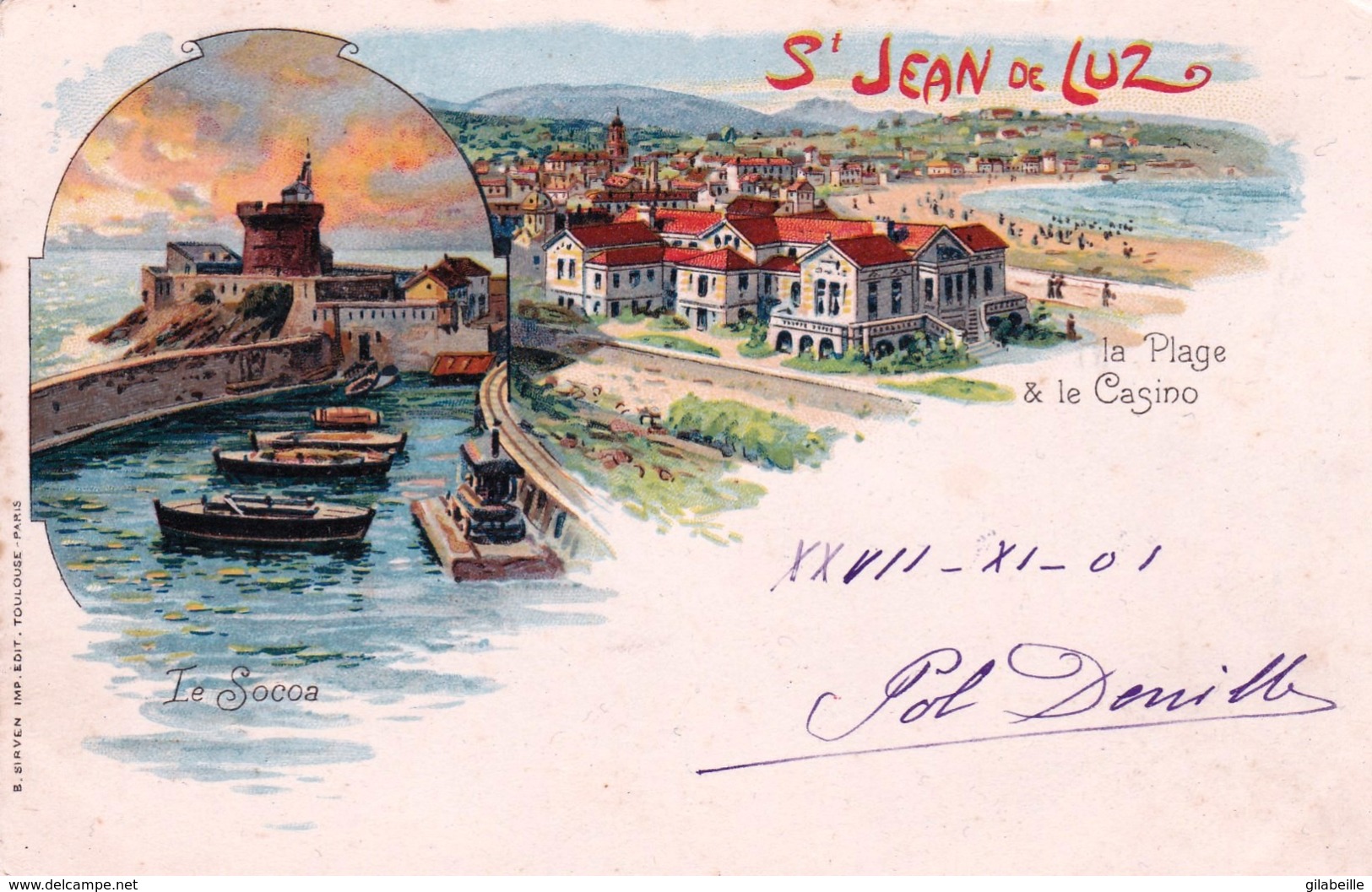 64 - Pyrenees Atlantiques -  SAINT JEAN De LUZ - Le Socoa , La Plage Et Le Casino -  Litho 1901 - Saint Jean De Luz