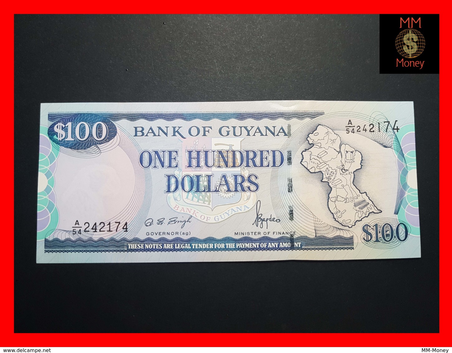 GUYANA 100 $  1998    P. 31  Sig. Singh - Jagdeo   UNC - Guyana