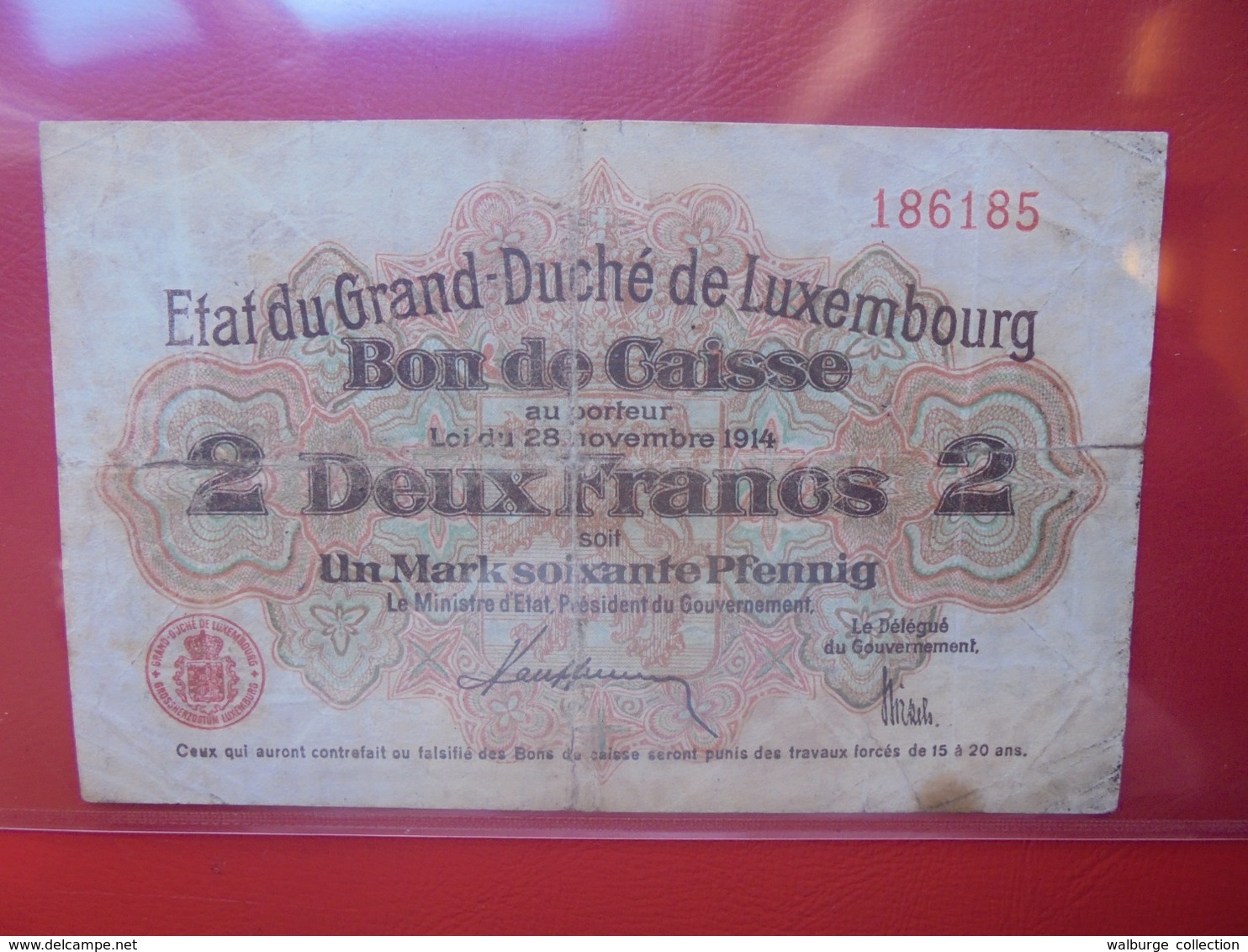 LUXEMBOURG 2 FRANC 1914 CIRCULER (B.6) - Luxemburg