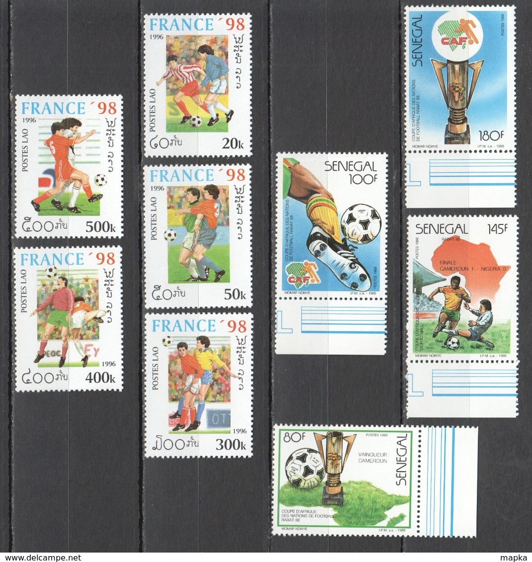 V934 1988,1996 POSTES LAO SENEGAL SPORTS FOOTBALL WORLD CUP FRANCE 98 FOOTBALL AFRICAN CUP 2SET MNH - 1990 – Italia