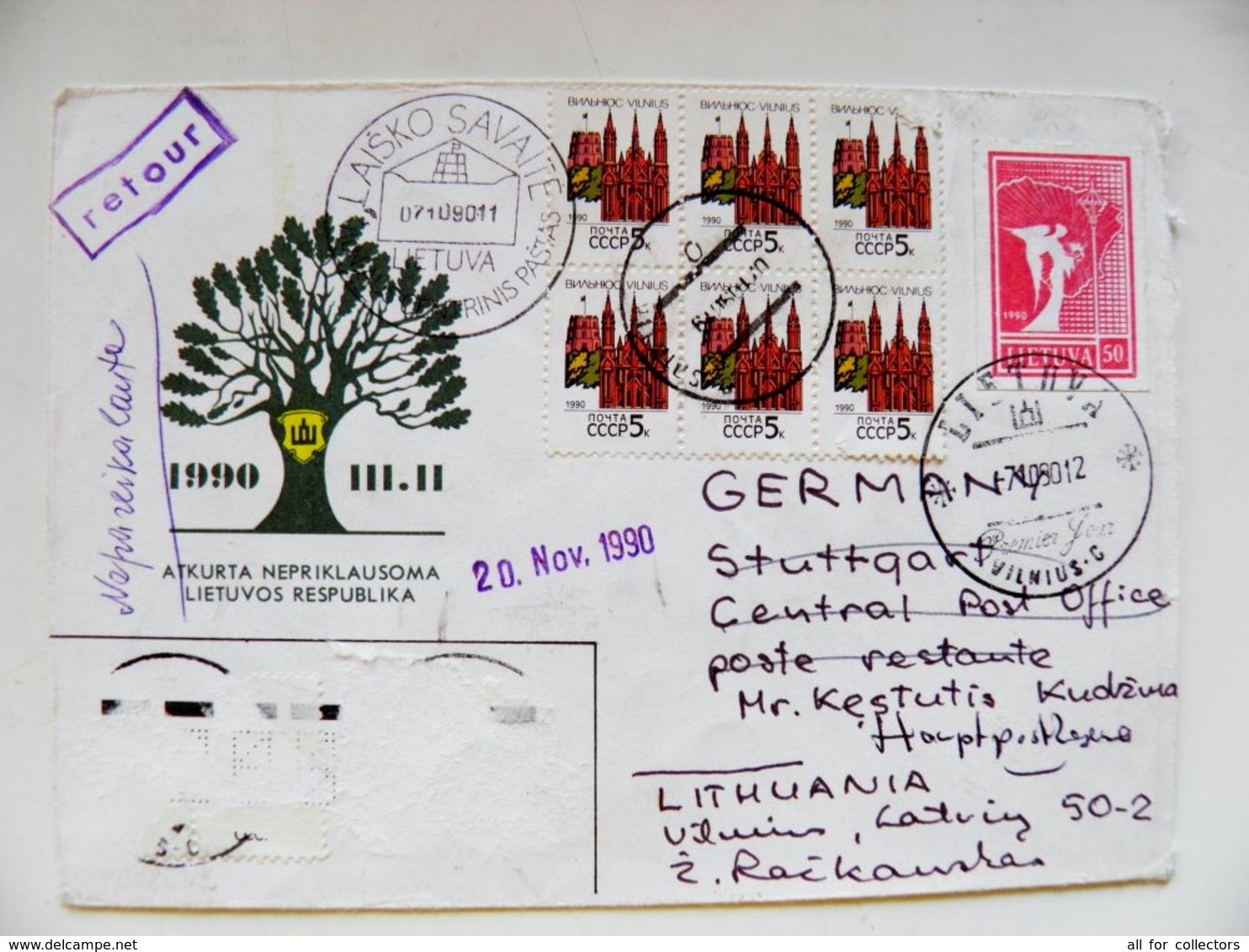 Cover Lithuania Sent To Germany But Returned Label Special Cancel Fdc Mixed Franking Ussr Vilnius Week Of Letter 1990 - Litouwen