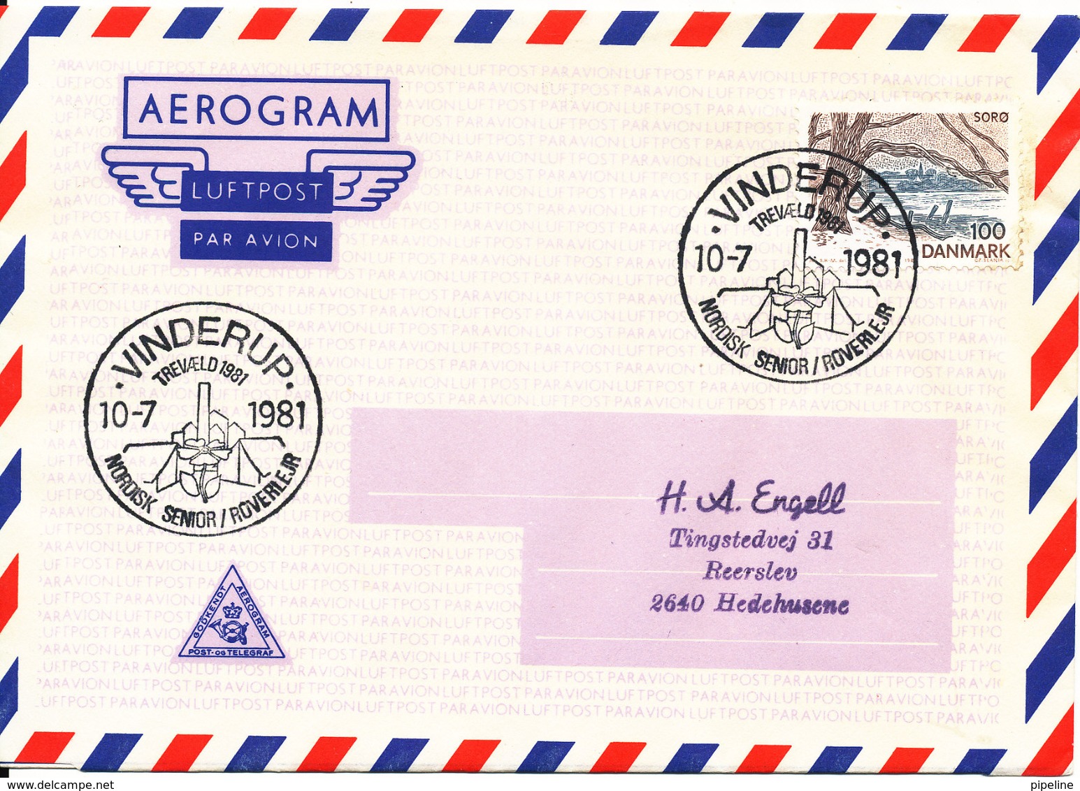 Denmark Air Mail Cover Scout Scouting Vinderup 10-7-1981 Trevaeld 1981 Nordisk Senior Roverlejr - Covers & Documents