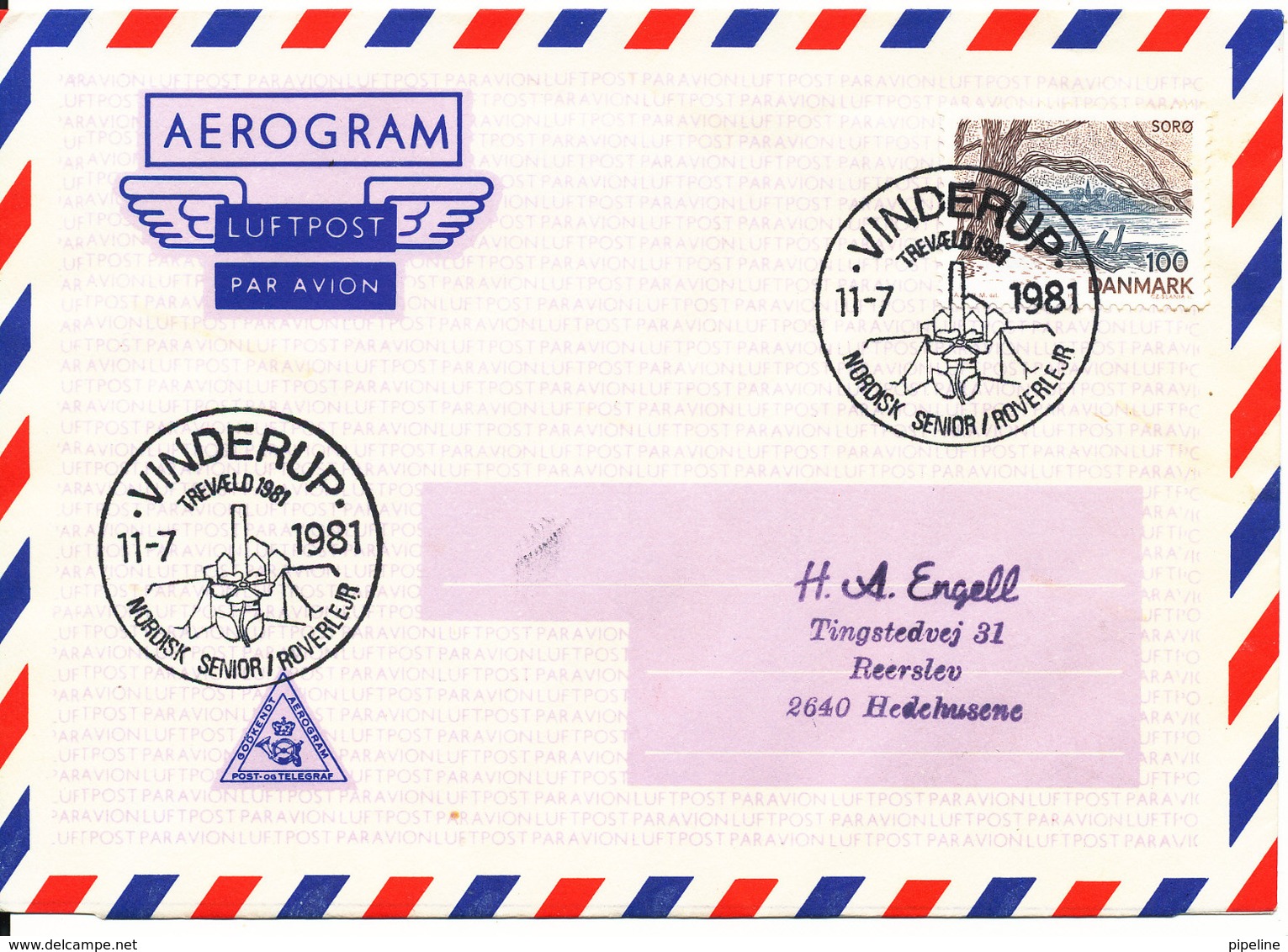 Denmark Air Mail Cover Scout Scouting Vinderup 11-7-1981 Trevaeld 1981 Nordisk Senior Roverlejr - Covers & Documents