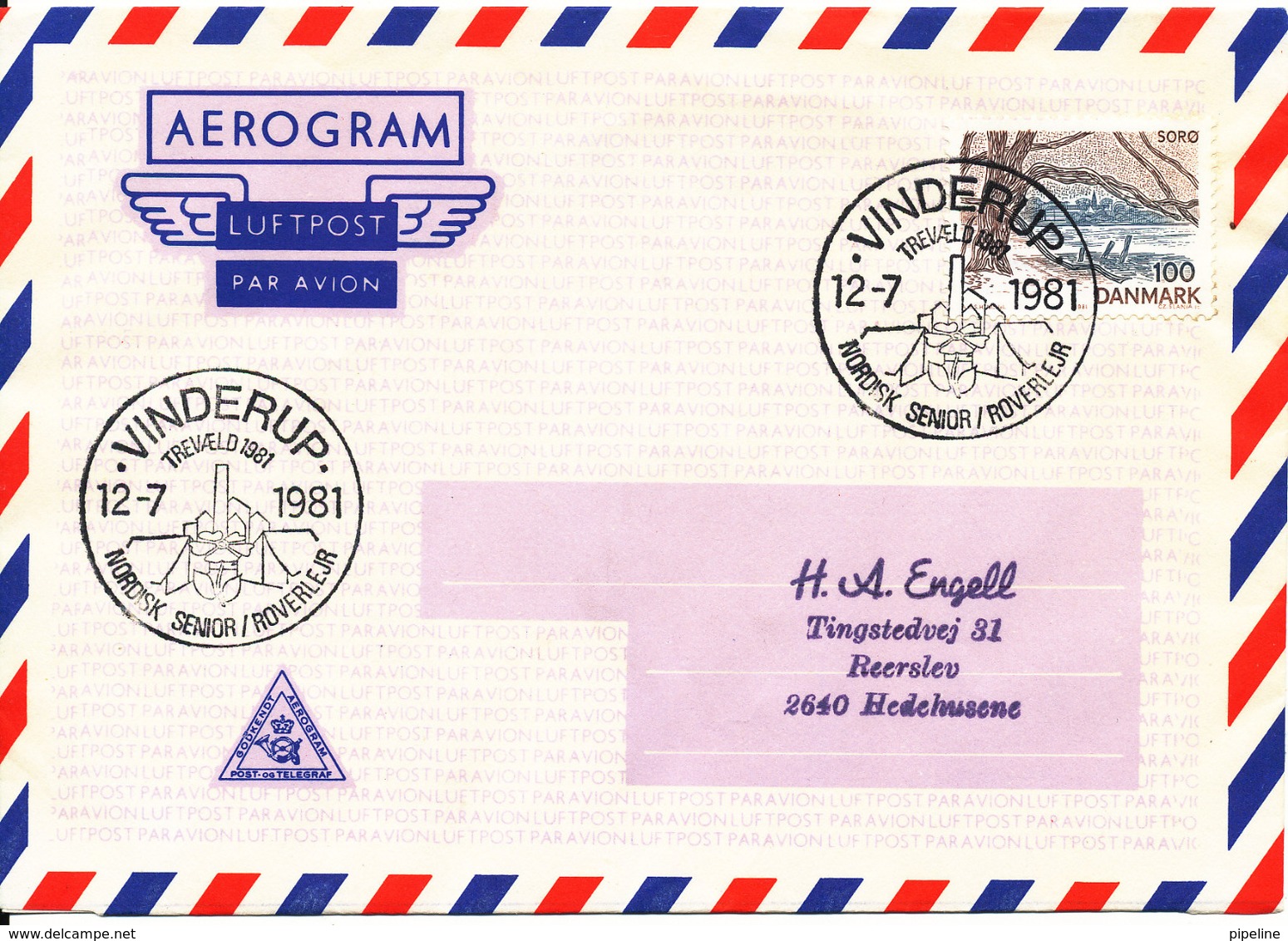 Denmark Air Mail Cover Scout Scouting Vinderup 12-7-1981 Trevaeld 1981 Nordisk Senior Roverlejr - Covers & Documents