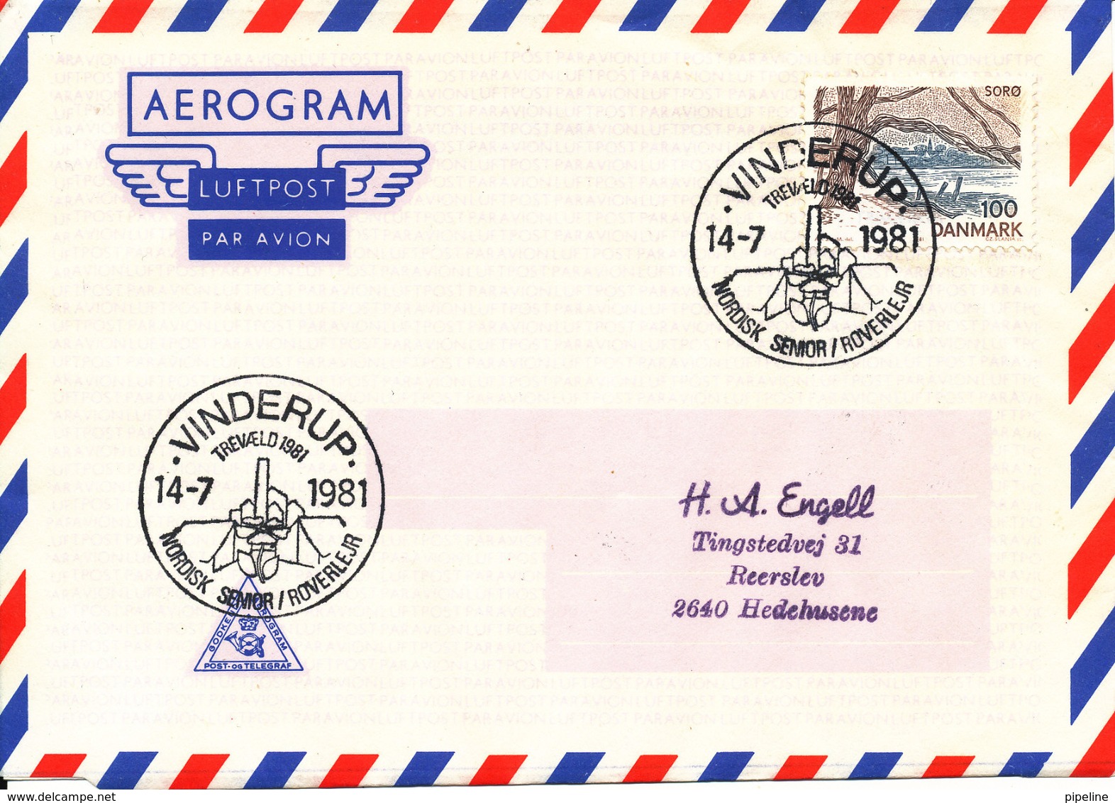 Denmark Air Mail Cover Scout Scouting Vinderup 14-7-1981 Trevaeld 1981 Nordisk Senior Roverlejr - Covers & Documents