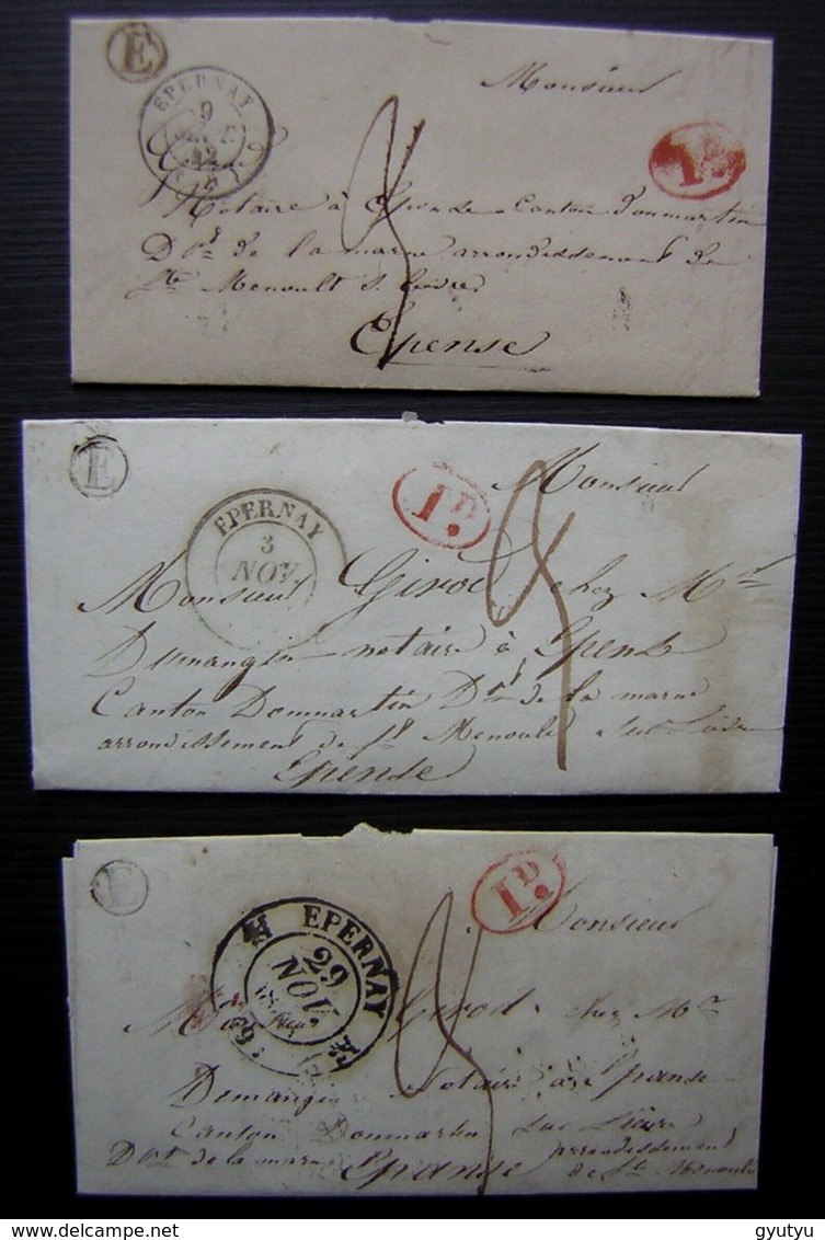 Saint Martin D'Ablois (Marne) Boite Rurale E Lot De 3 Lettres Cad Epernay Différents Types 1838 1839 1842 Pour Epense - 1801-1848: Précurseurs XIX