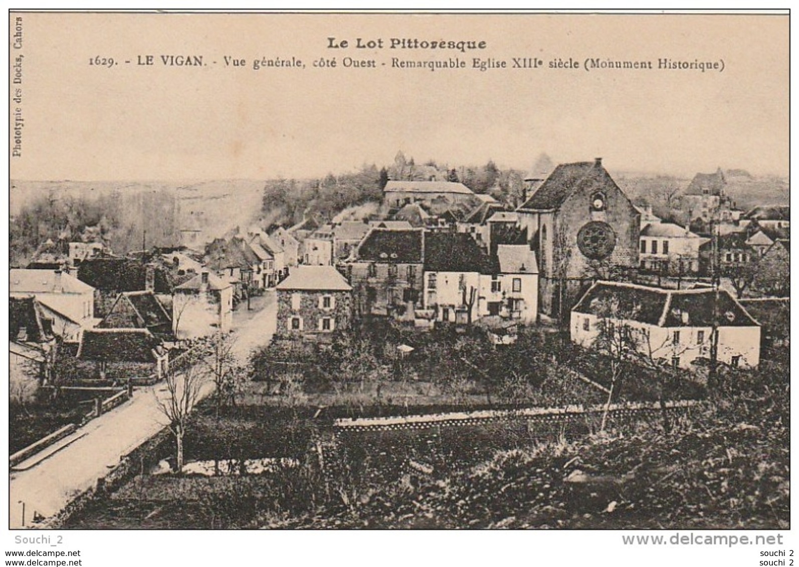 EP 13 - (46)   LE VIGAN  -  VUE GENERALE , COTE OUEST  - EGLISE DU XIIIe SIECLE  -  2 SCANS - Andere & Zonder Classificatie